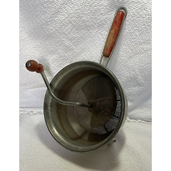 Food Mill Manual Ricer Masher Vintage With Wood Handles - Picture 1 of 8